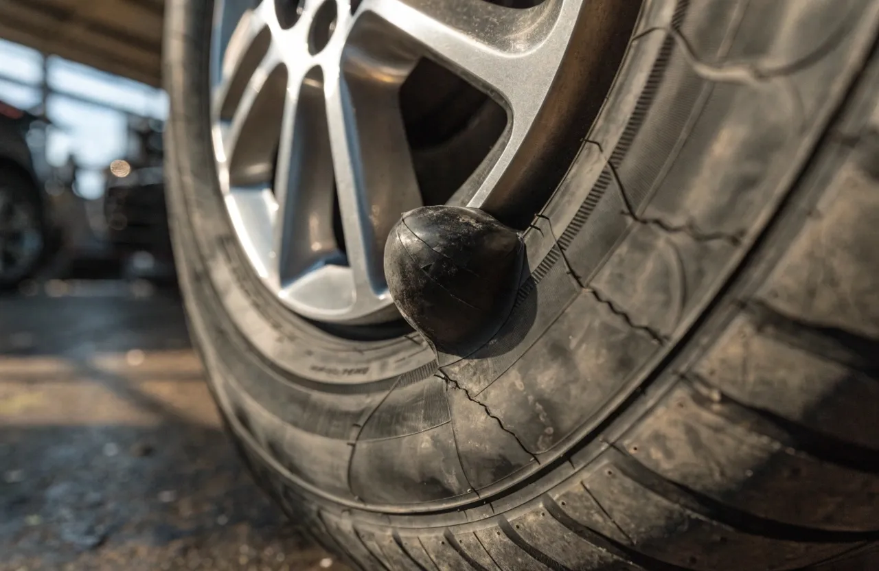 Wybrzuszenie na boczku opony — widoczna bańka na ścianie bocznej